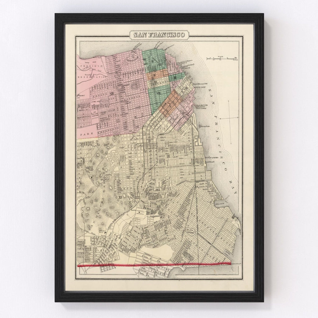 Vintage Map of San Francisco, California 1874