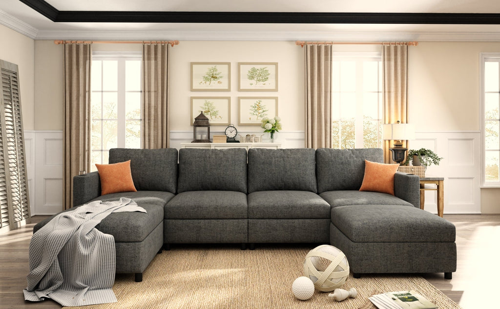 Modern Large Sectional Sofa, U-Shape Modular Sectional Couch with Storage Function,123' Sofa Bed with Ottoman,6 Seat Sectionals Chaise for Living Room,Chenille