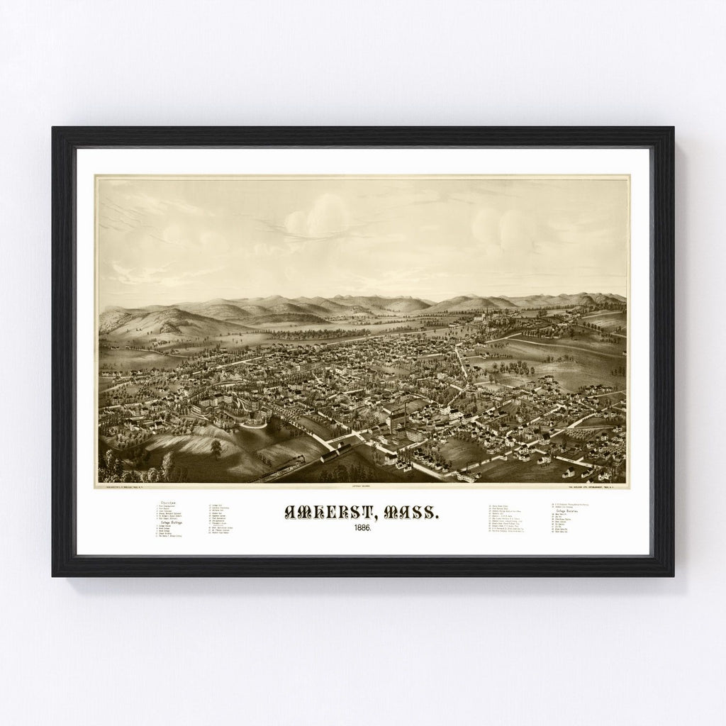 Vintage Map of Amherst, Massachusetts 1886