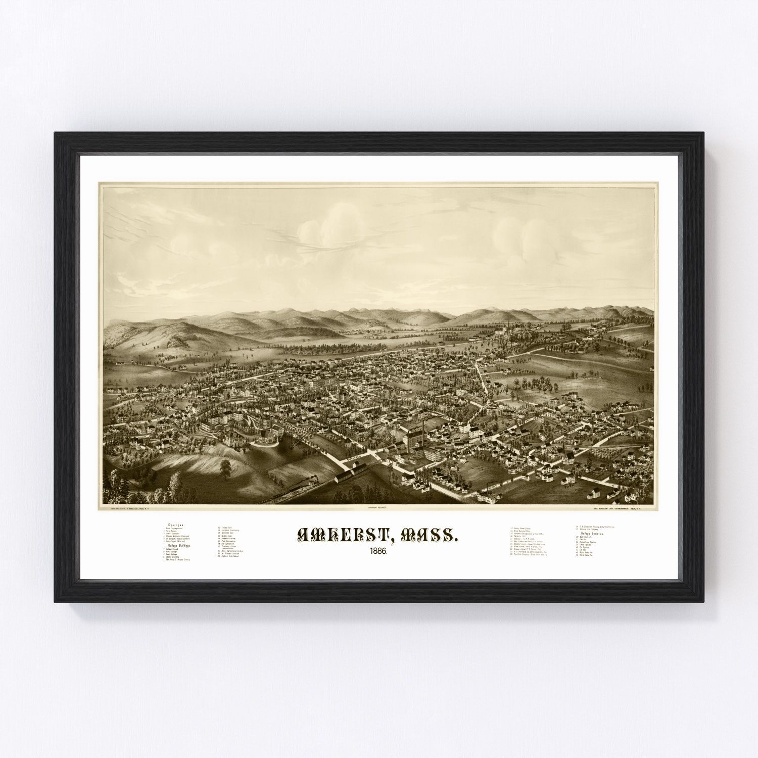 Vintage Map of Amherst, Massachusetts 1886