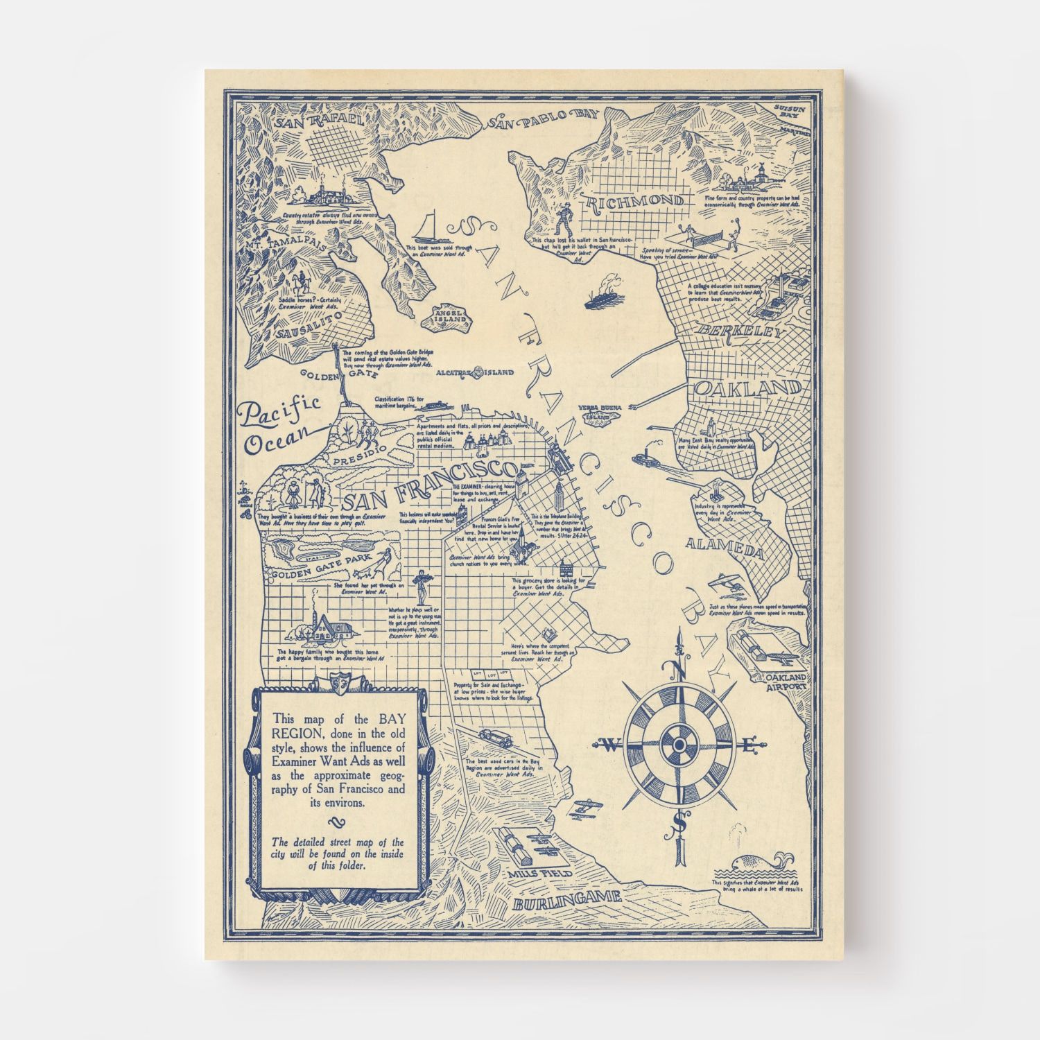 Vintage Map of San Francisco, California 1925