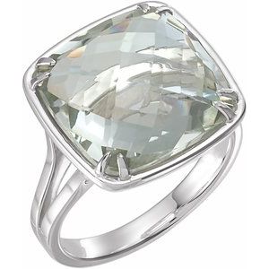 Sterling Silver Double-Sided  Checkerboard Natural Green Quartz Ring