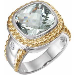 Sterling Silver & 14K Yellow Gold Natural Green Quartz & 1/10 CTW Natural Diamond Ring