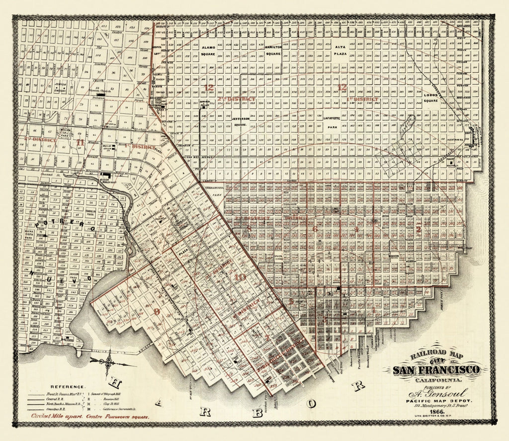 Vintage Map of San Francisco, California 1866