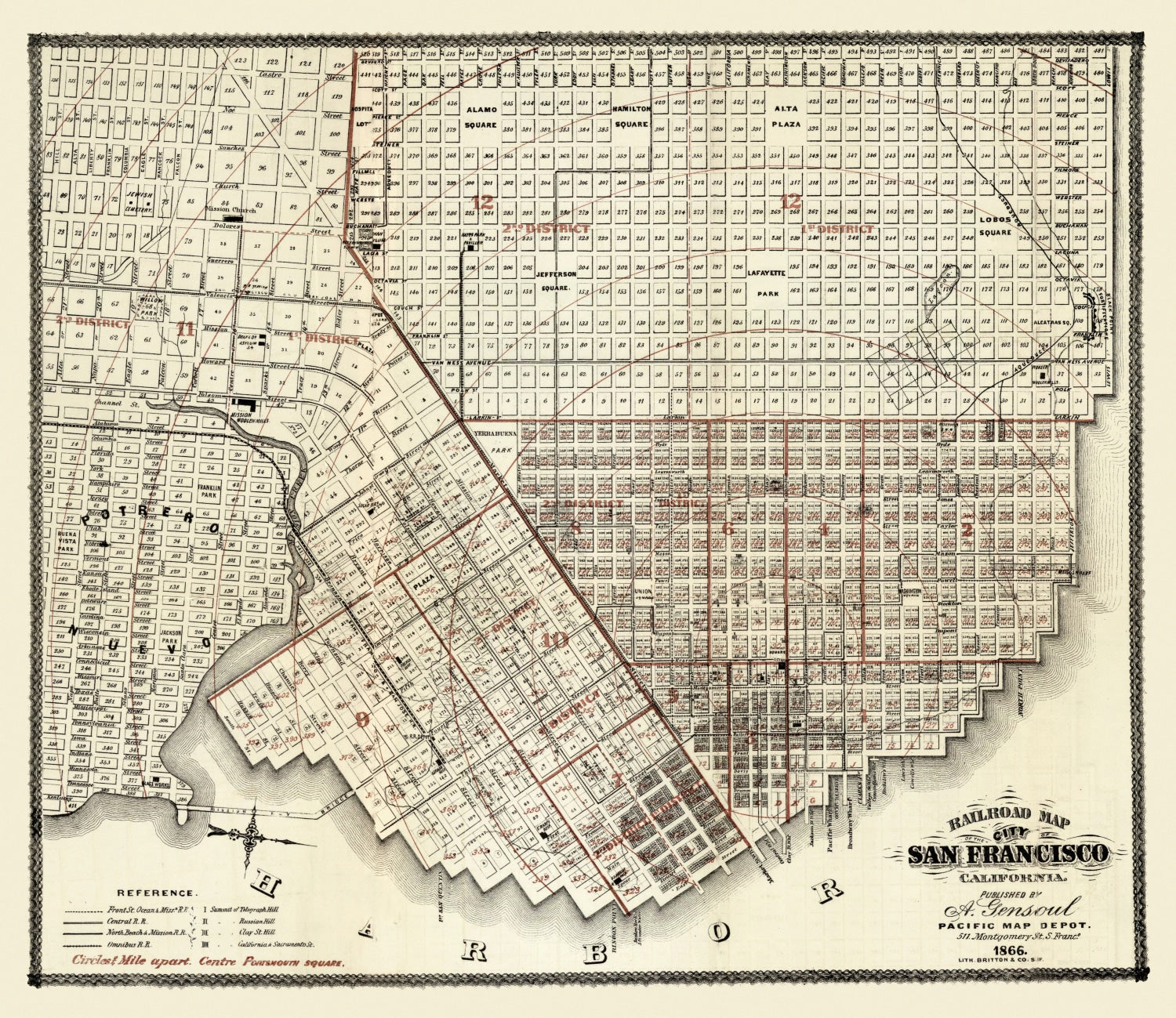 Vintage Map of San Francisco, California 1866