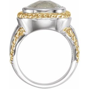 14K White/Yellow Gold Natural Green Quartz & 1/10 CTW Natural Diamond Ring
