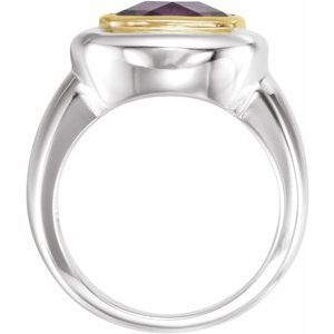 Sterling Silver & 14K Yellow Gold Checkerboard Natural Amethyst Ring