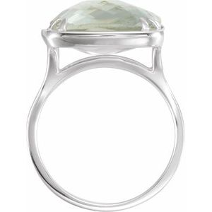 Sterling Silver Double-Sided  Checkerboard Natural Green Quartz Ring