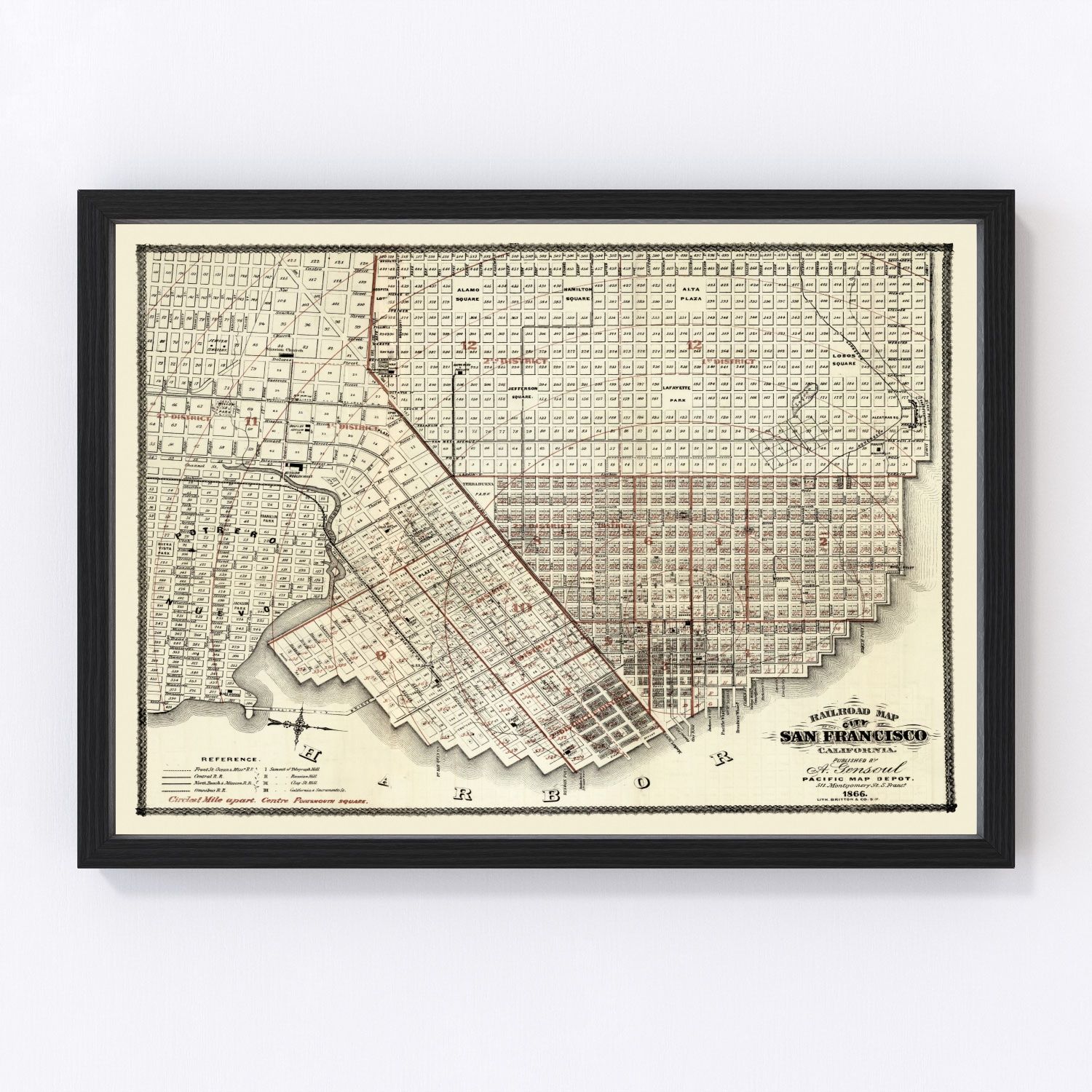Vintage Map of San Francisco, California 1866