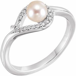 Sterling Silver Cultured White Freshwater Pearl & .08 CTW Natural Diamond Bypass Ring