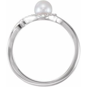 Sterling Silver Cultured White Freshwater Pearl & .08 CTW Natural Diamond Bypass Ring