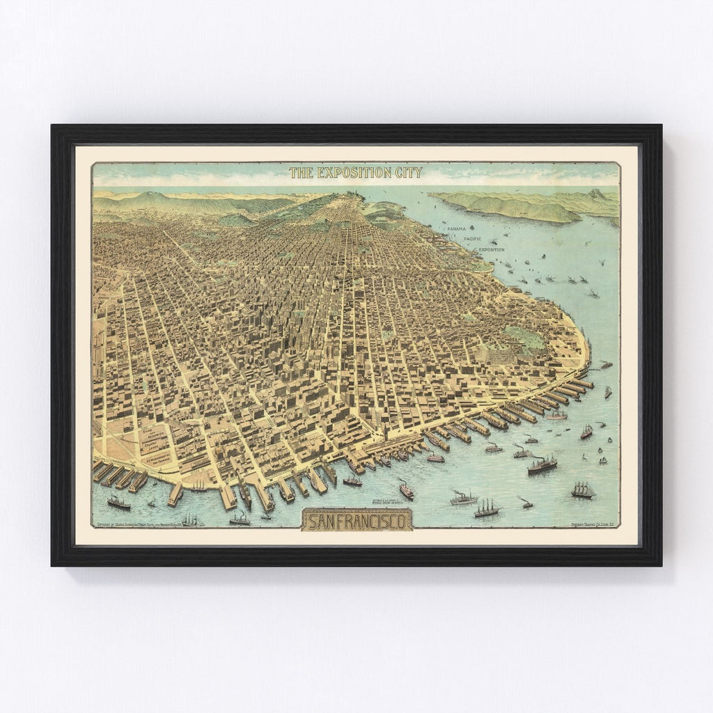 Vintage Map of San Francisco, California 1913