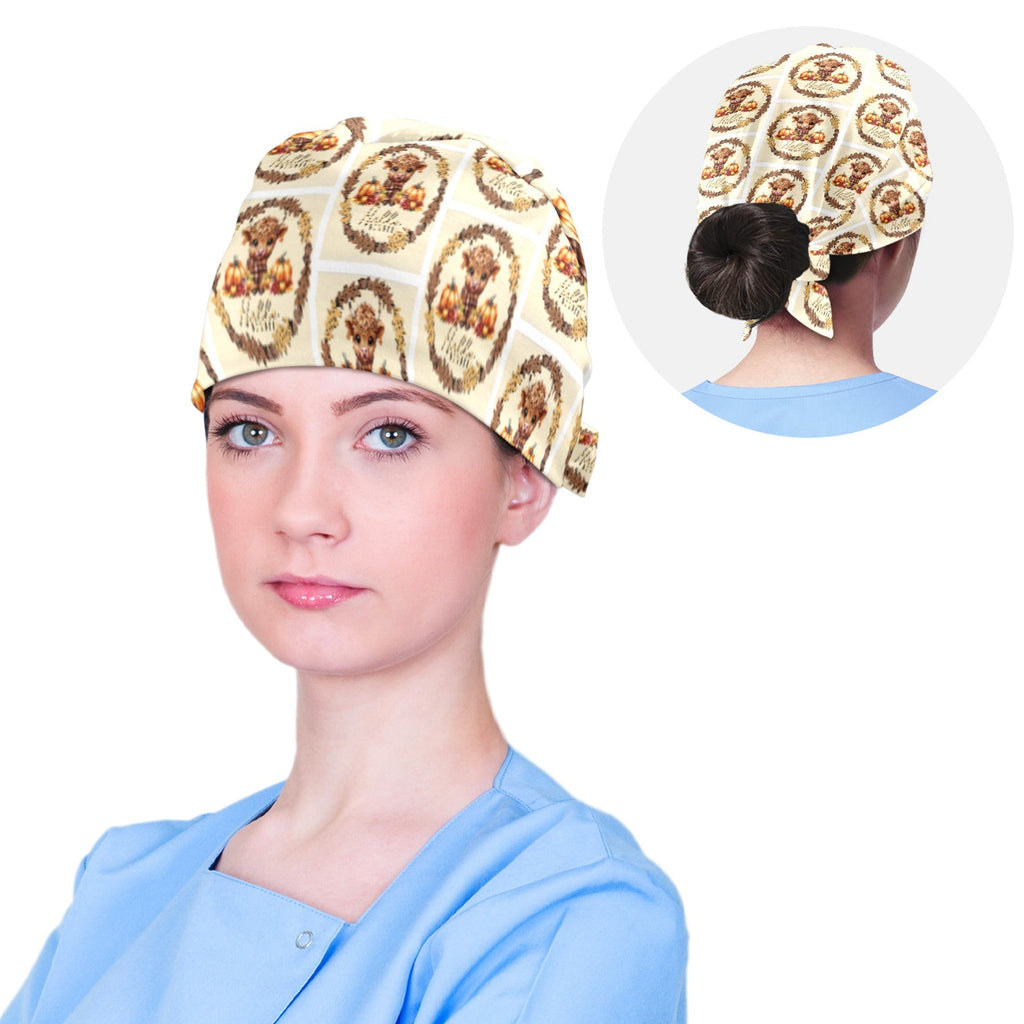 Hello Pumpkin Highland Cow Medical Scrub Cap (Made in USA)