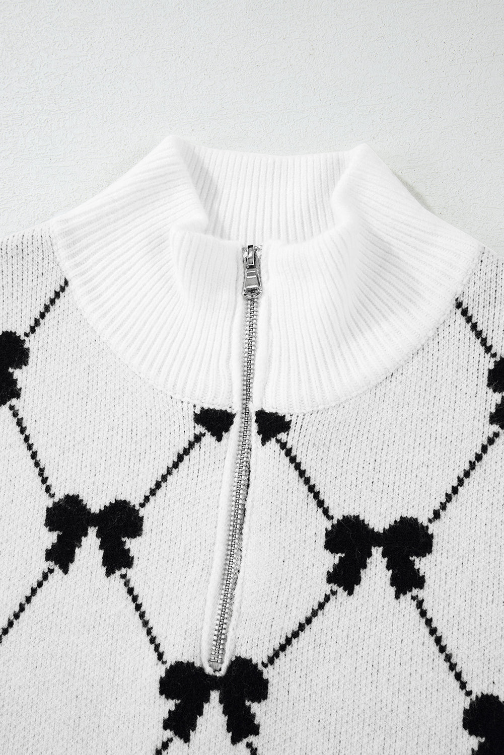 Valentine Bow Quarter-Zip Short Sleeve Sweater