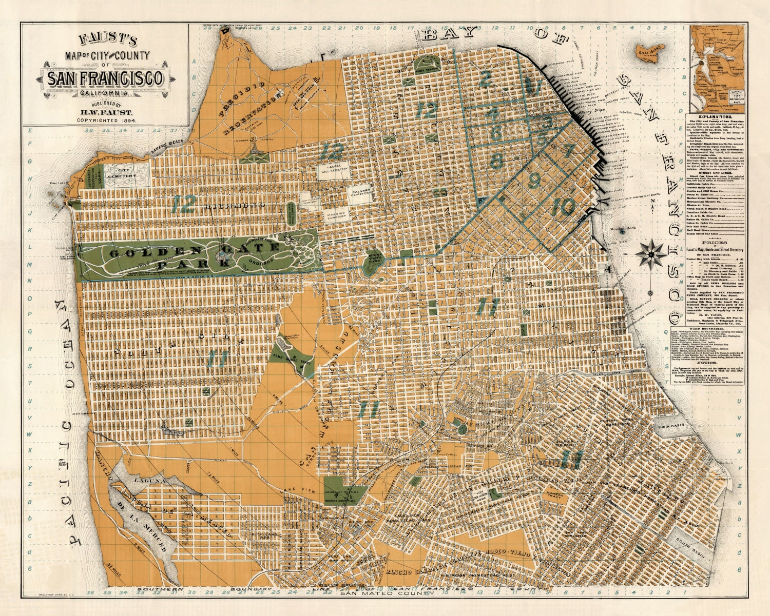 Vintage Map of San Francisco, California 1894