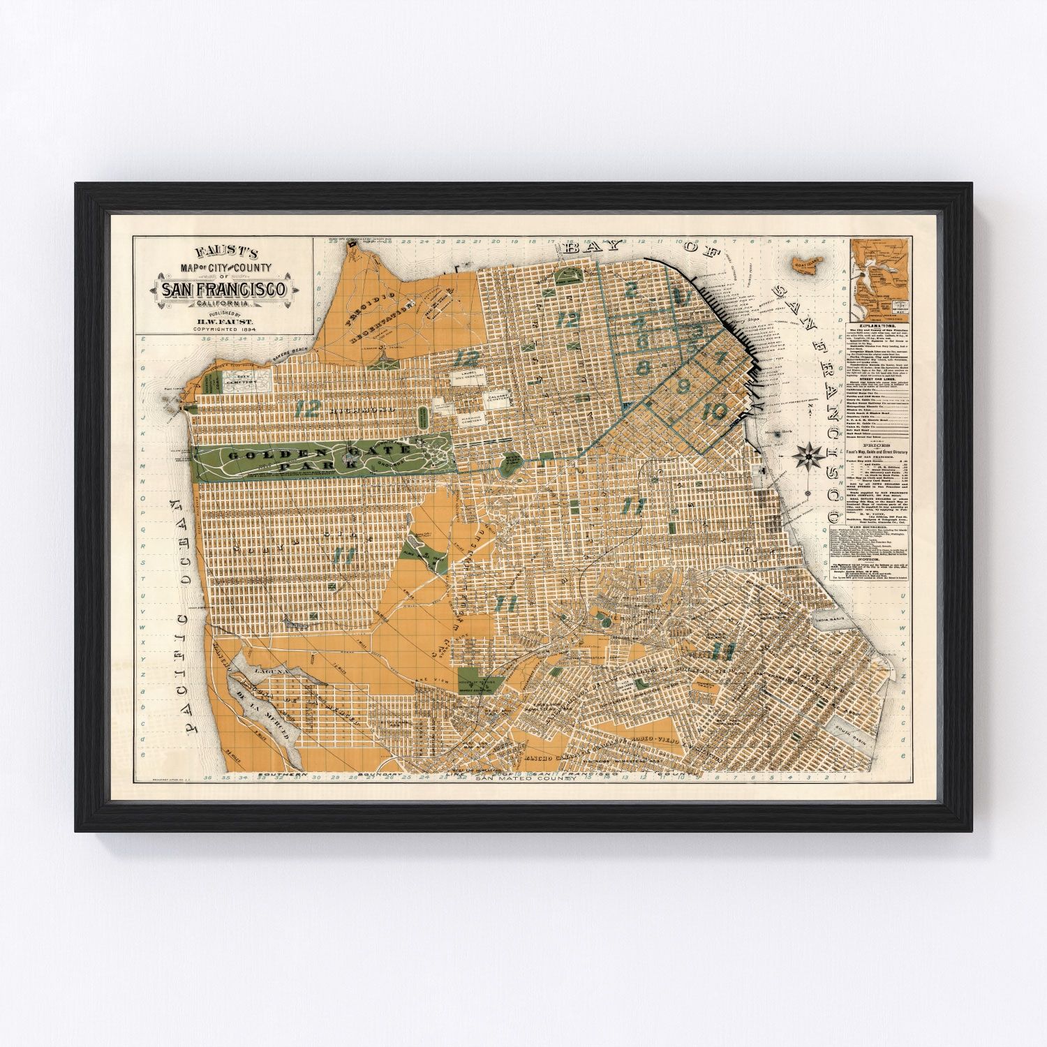 Vintage Map of San Francisco, California 1894