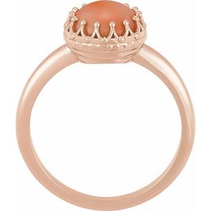 14K Rose Gold 5 mm Natural Pink Coral Crown Cabochon Ring