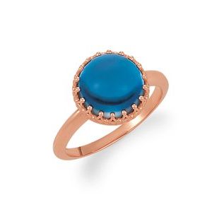 14K Rose Gold 10 mm Natural London Blue Topaz Crown Cabochon Ring