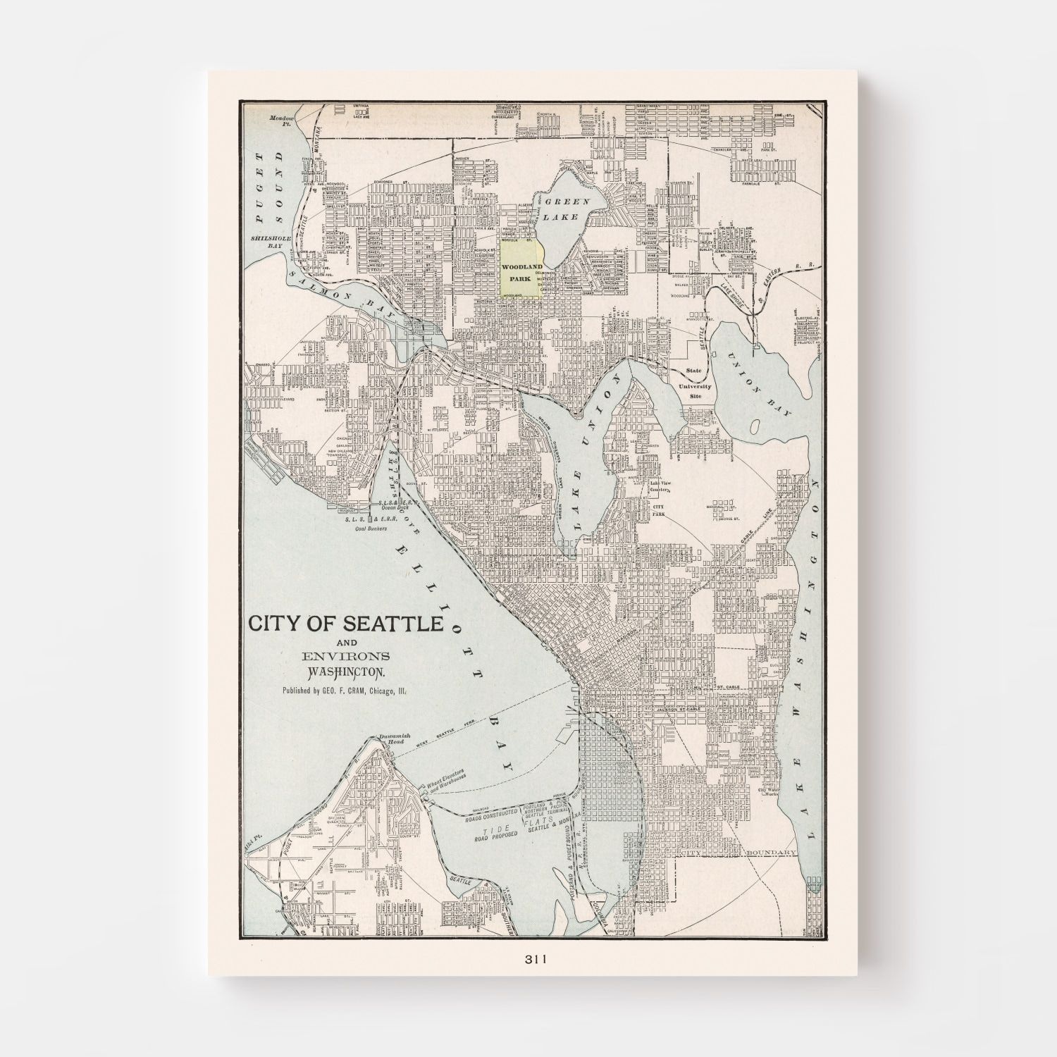 Vintage Map of Seattle, Washington 1901