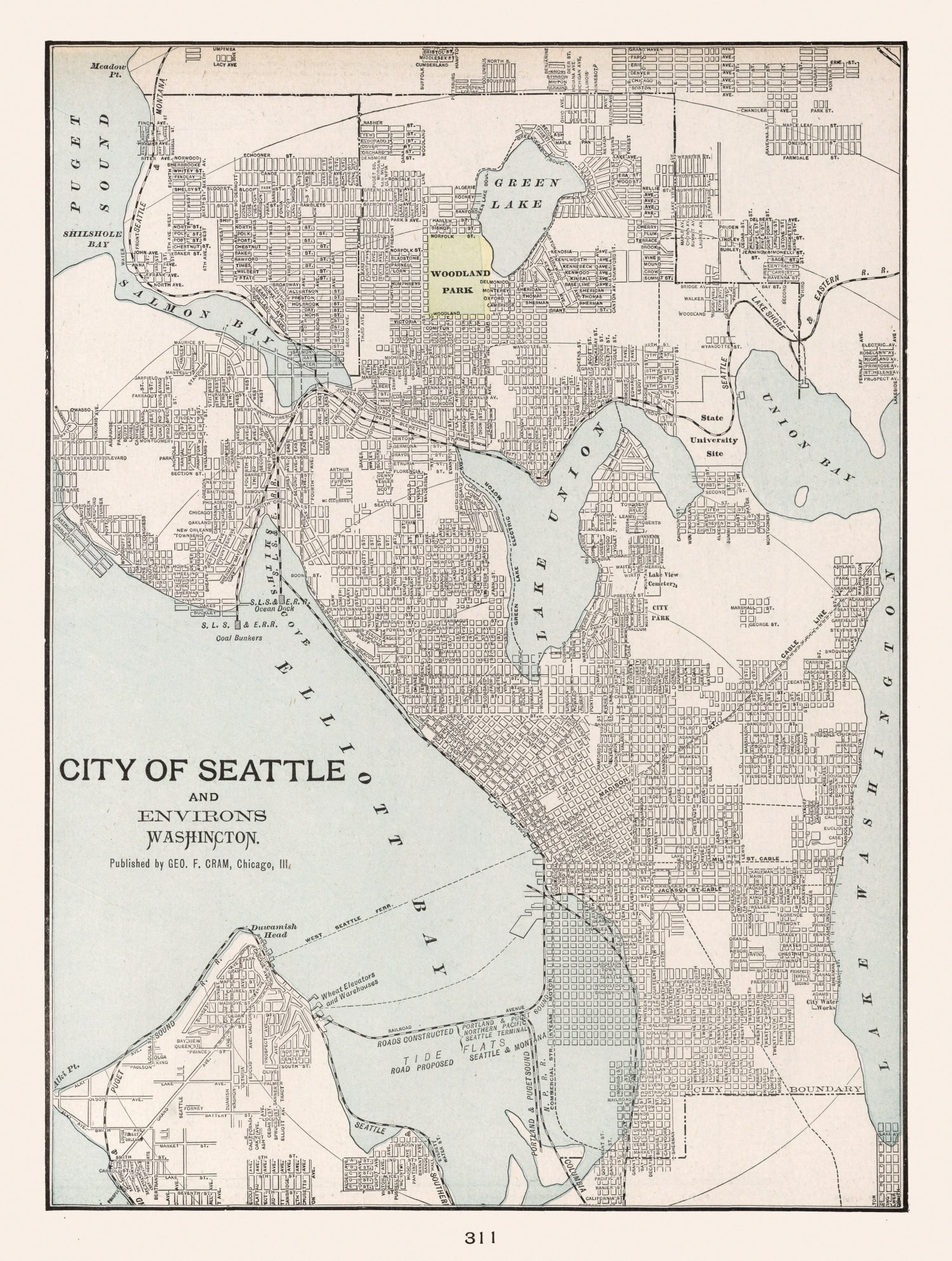 Vintage Map of Seattle, Washington 1901