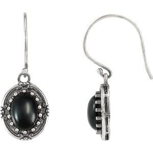 Sterling Silver Natural Black Onyx Vintage-Inspired Earrings