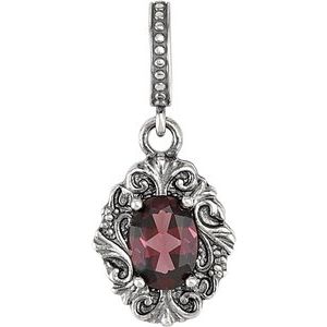 Sterling Silver Natural Rhodolite Garnet Solitaire Victorian Pendant
