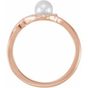 14K Rose Gold Cultured White Freshwater Pearl & .08 CTW Natural Diamond Bypass Ring