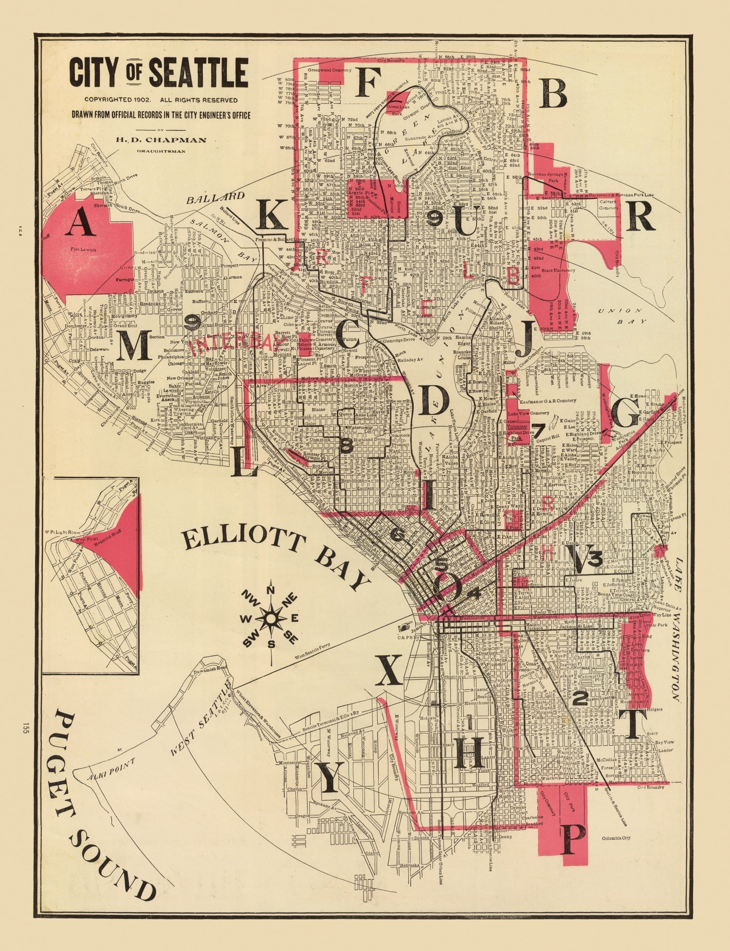 Vintage Map of Seattle, Washington 1909