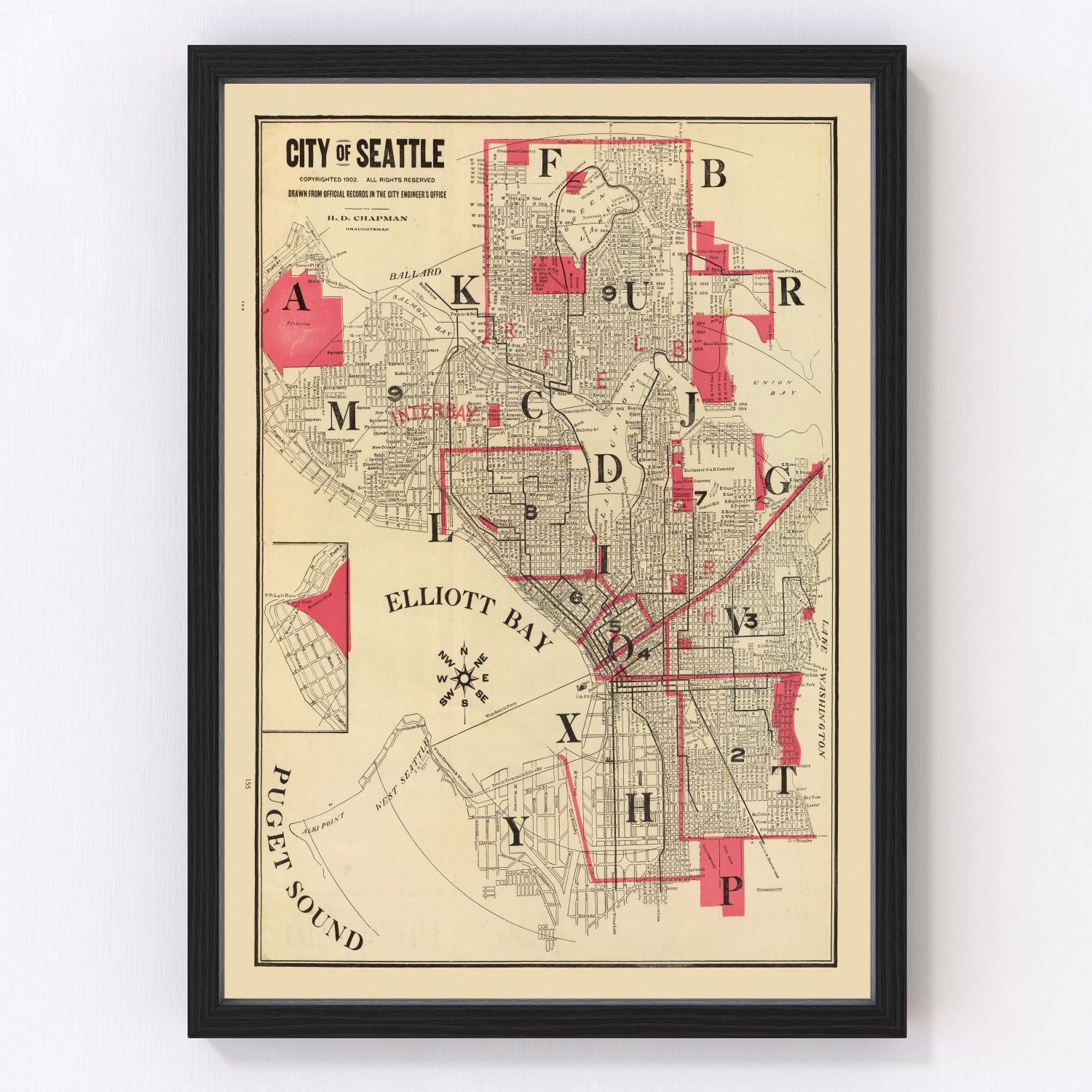 Vintage Map of Seattle, Washington 1909