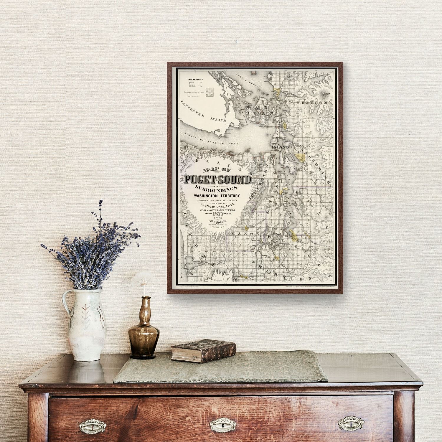 Vintage Map of Seattle, Washington 1877