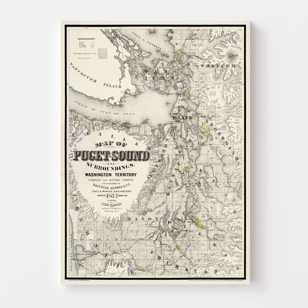 Vintage Map of Seattle, Washington 1877