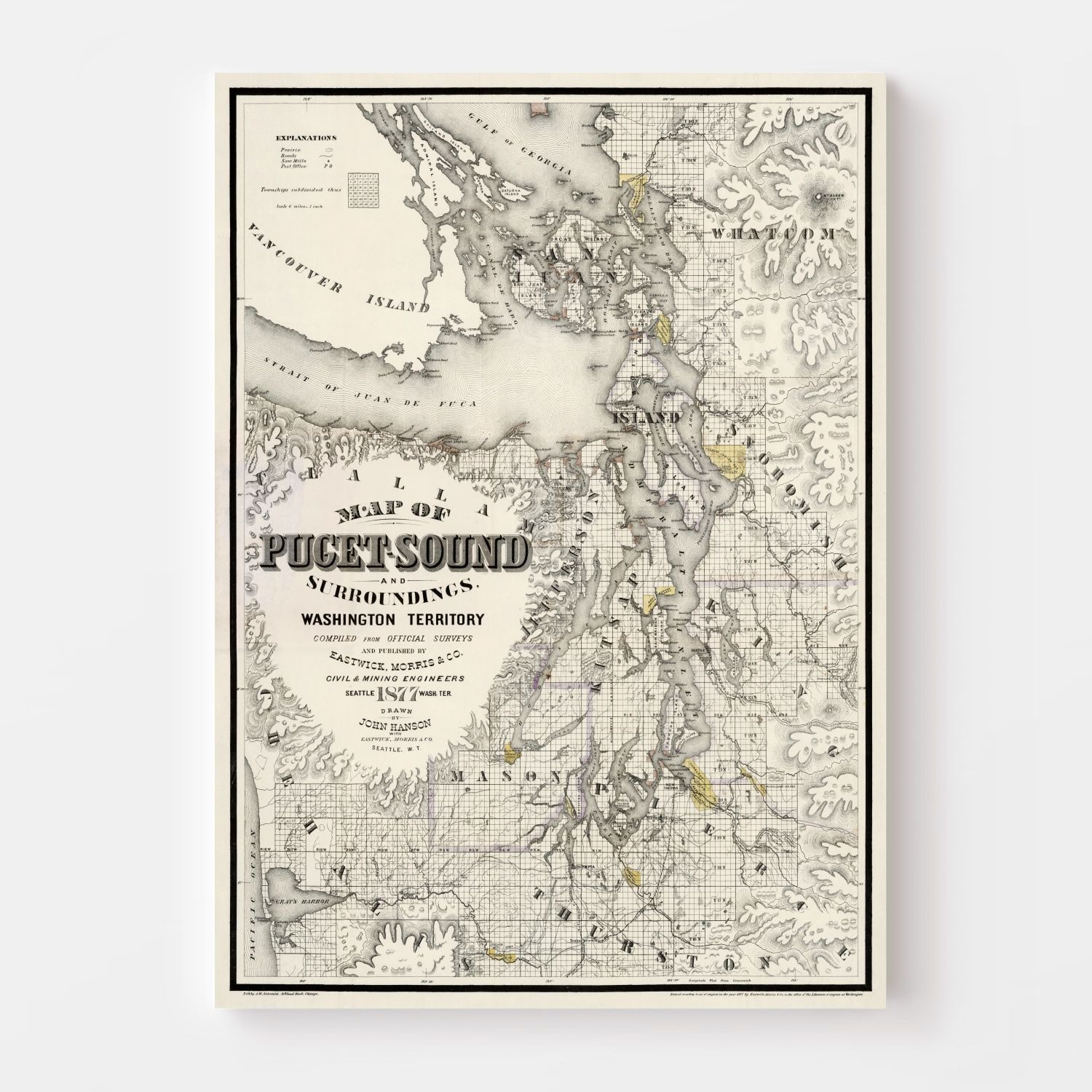 Vintage Map of Seattle, Washington 1877