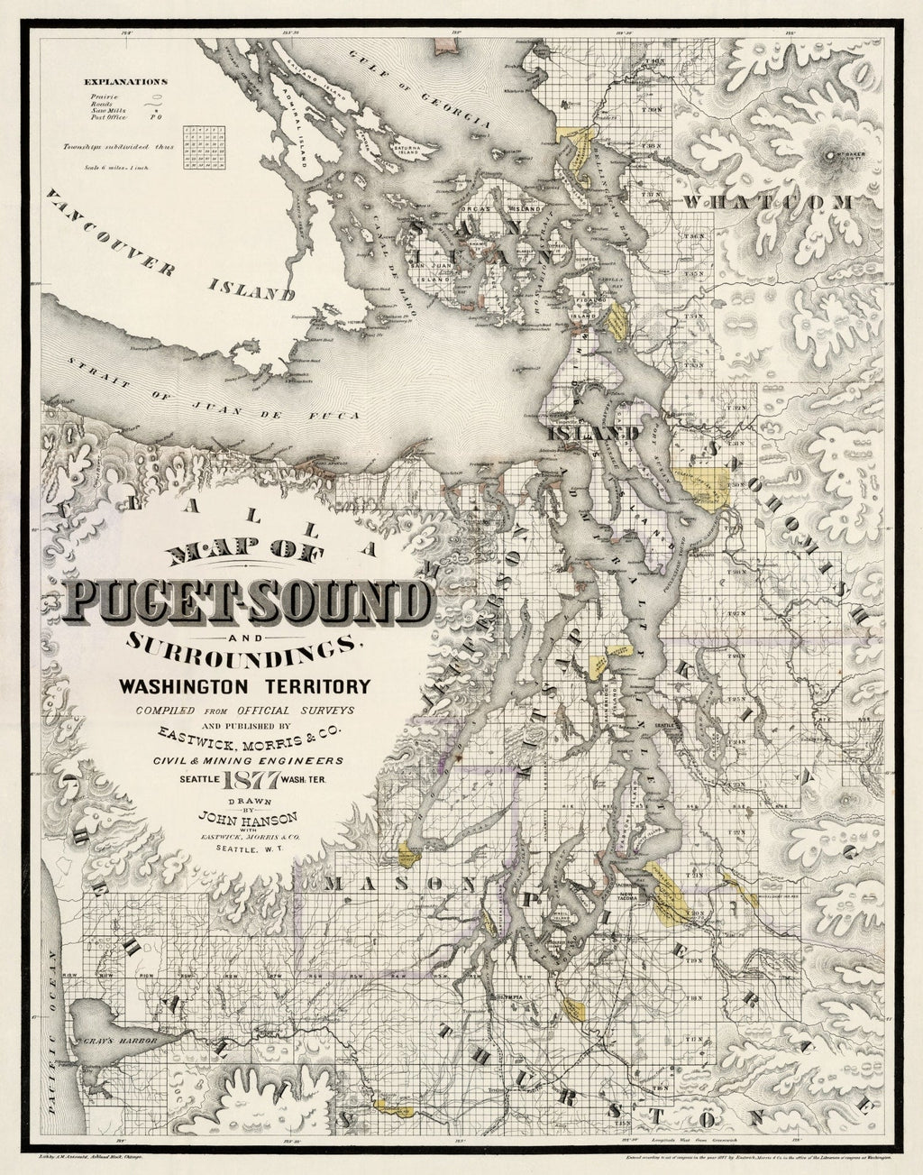 Vintage Map of Seattle, Washington 1877