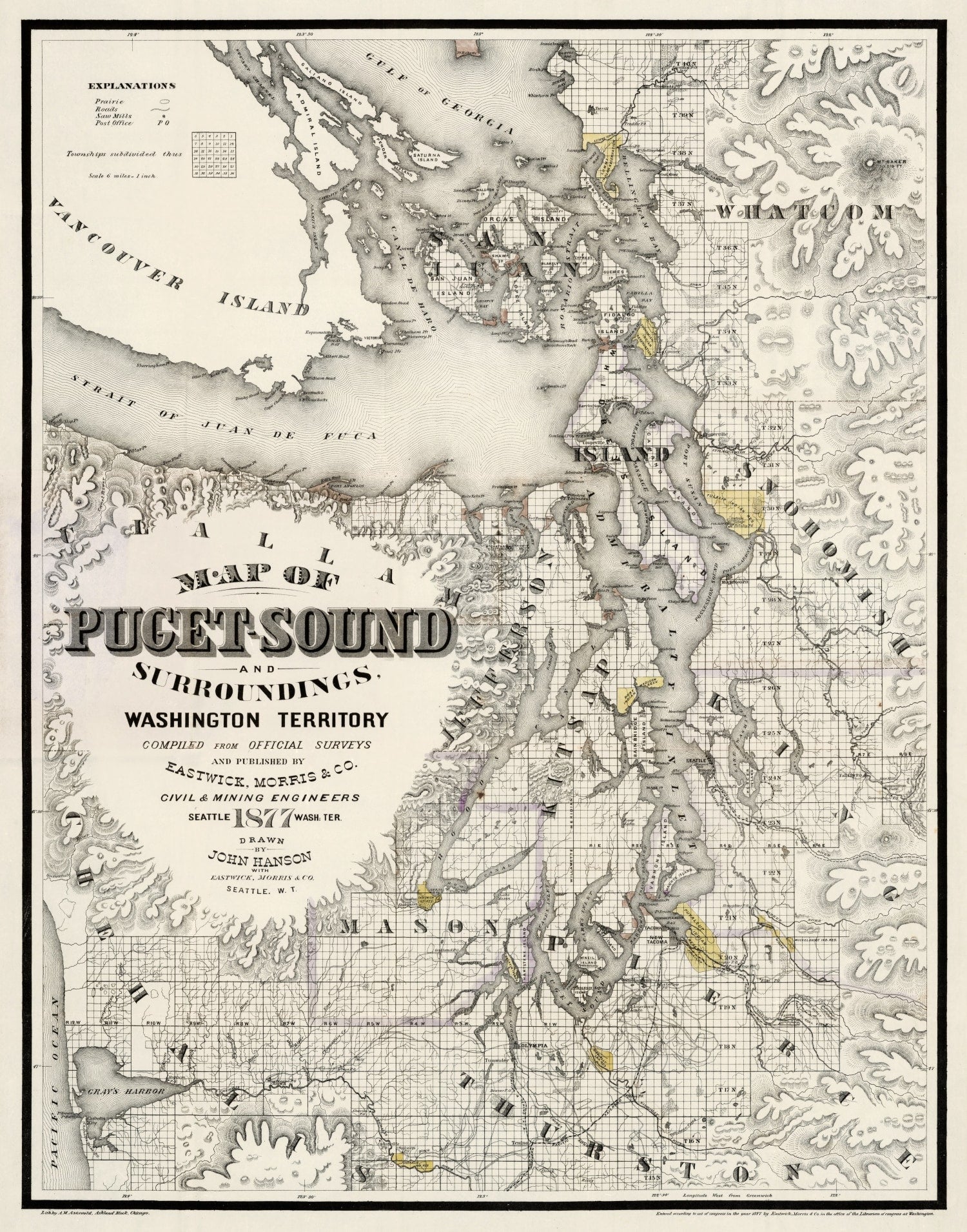 Vintage Map of Seattle, Washington 1877