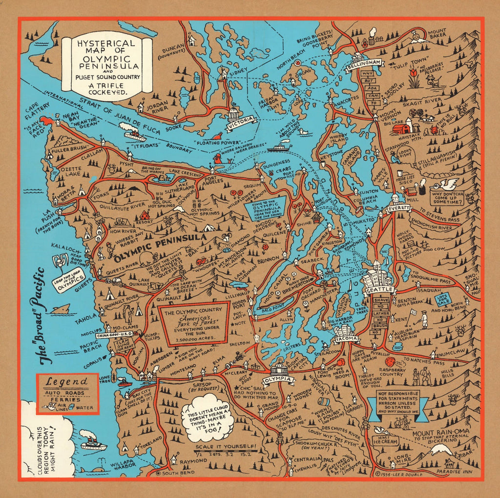 Vintage Map of Seattle, Washington 1934