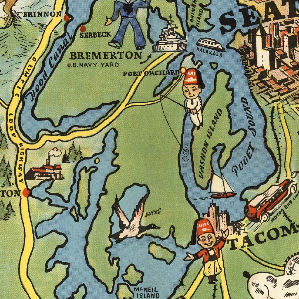 Vintage Map of Seattle, Washington 1936