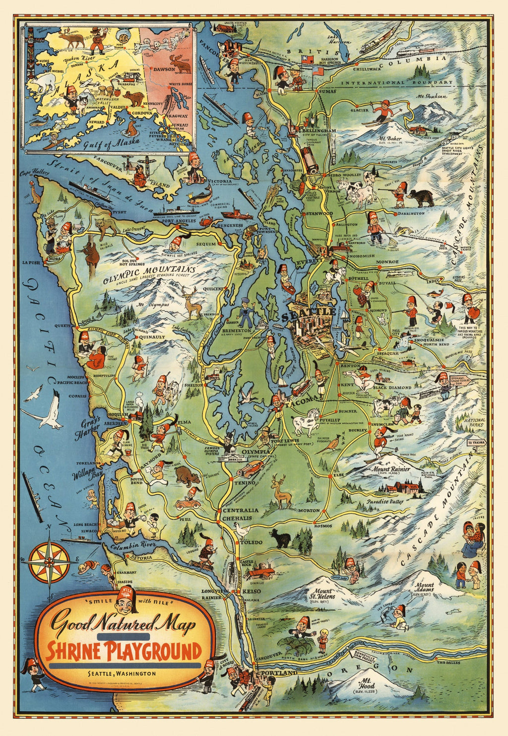 Vintage Map of Seattle, Washington 1936