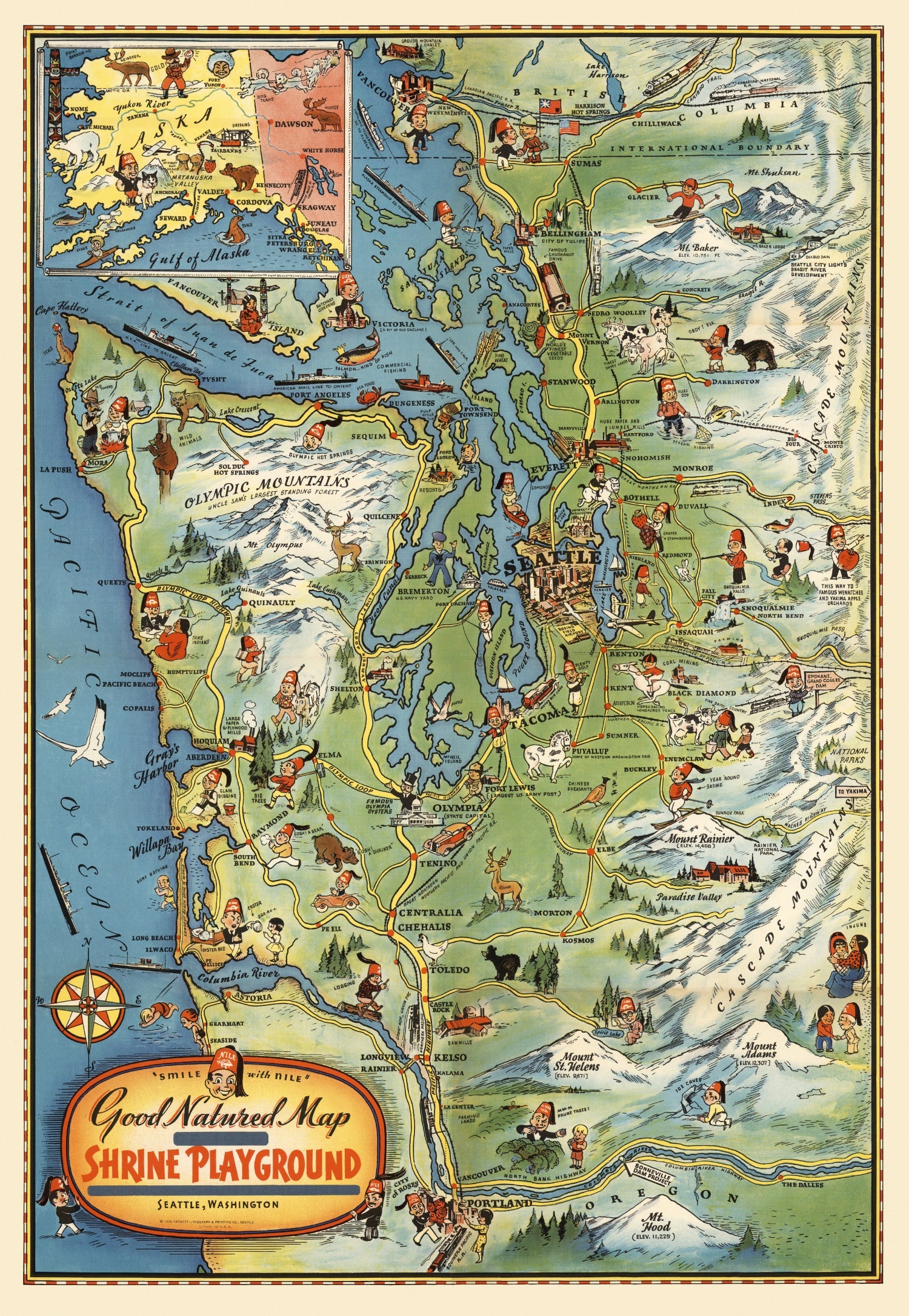 Vintage Map of Seattle, Washington 1936