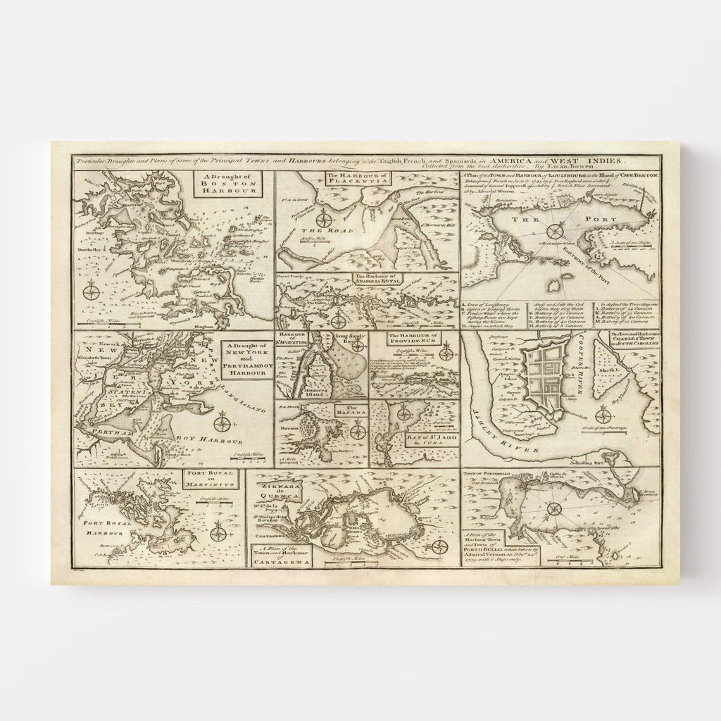 Vintage Map of Boston, Massachusetts 1747