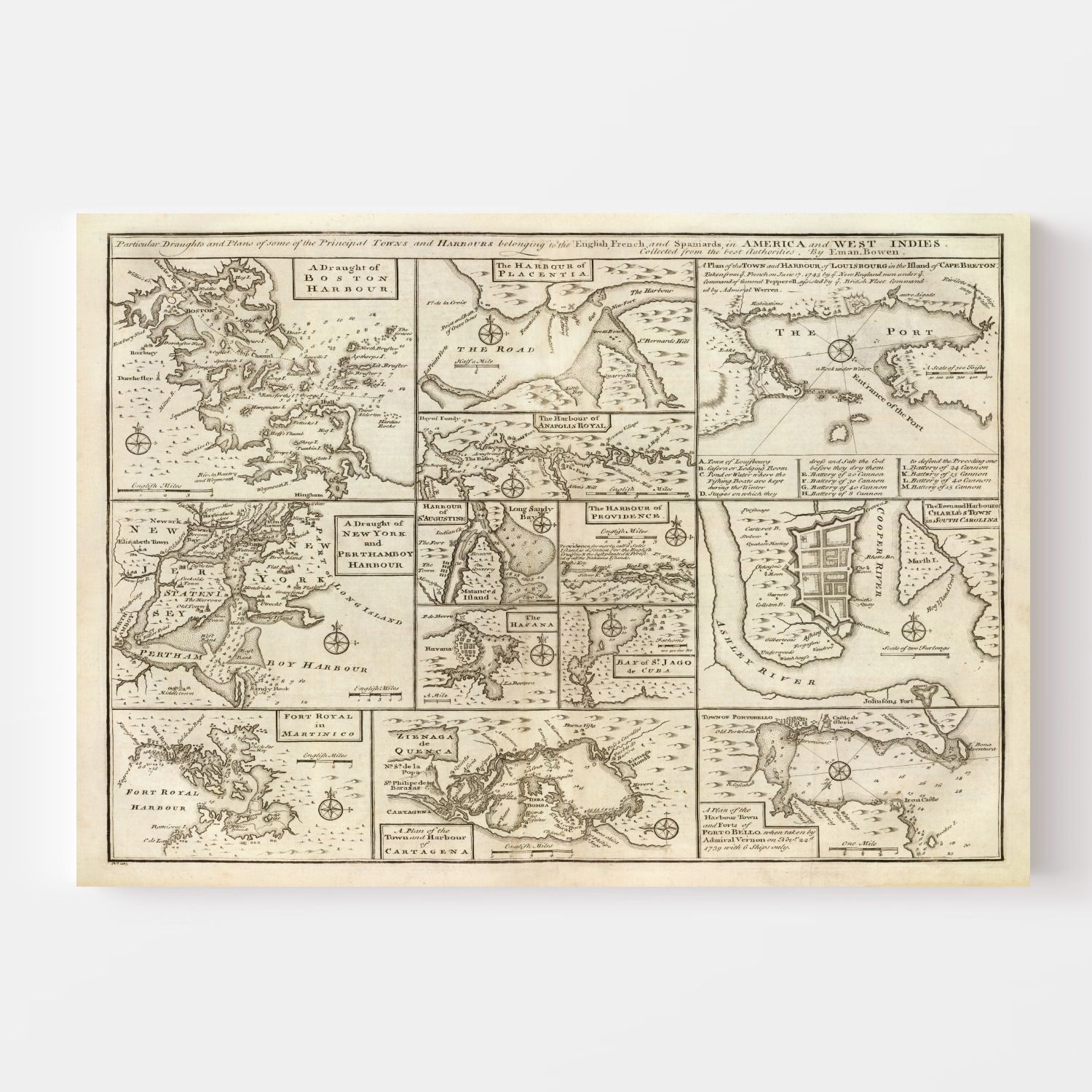 Vintage Map of Boston, Massachusetts 1747