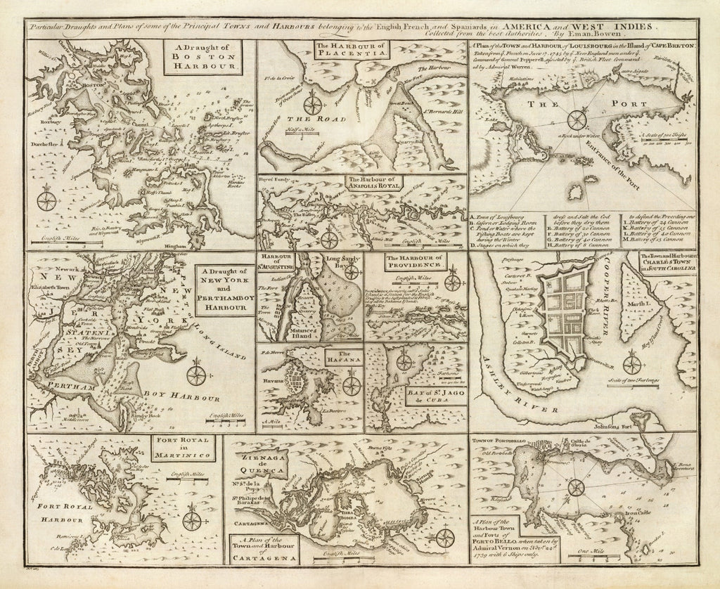 Vintage Map of Boston, Massachusetts 1747