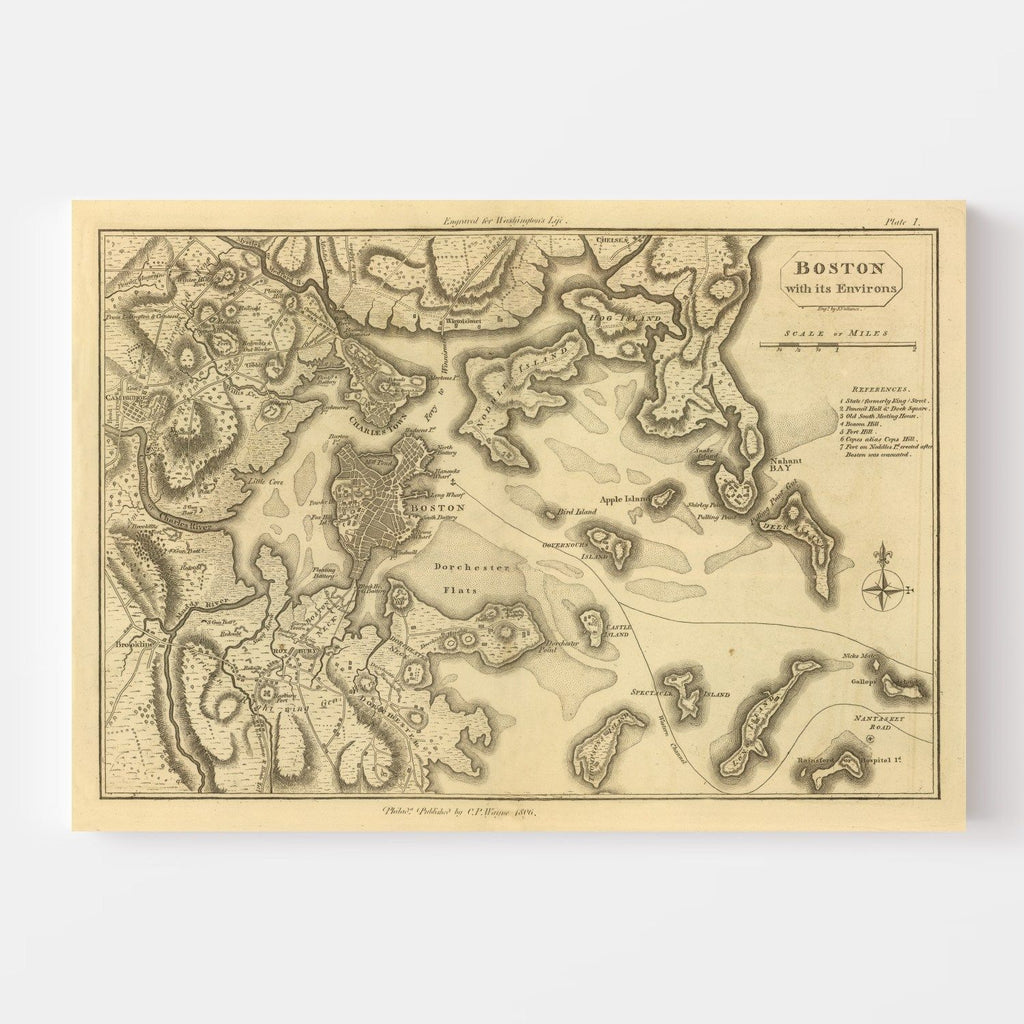 Vintage Map of Boston, Massachusetts 1807
