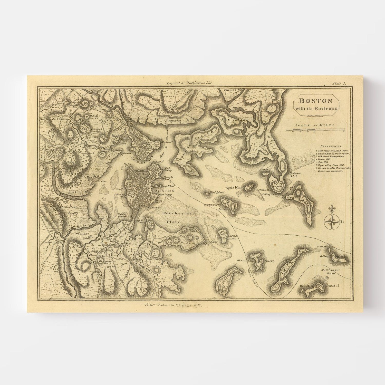 Vintage Map of Boston, Massachusetts 1807