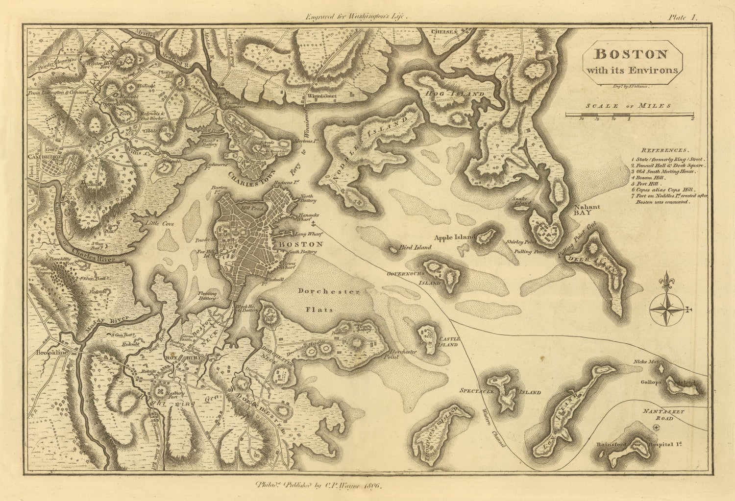 Vintage Map of Boston, Massachusetts 1807