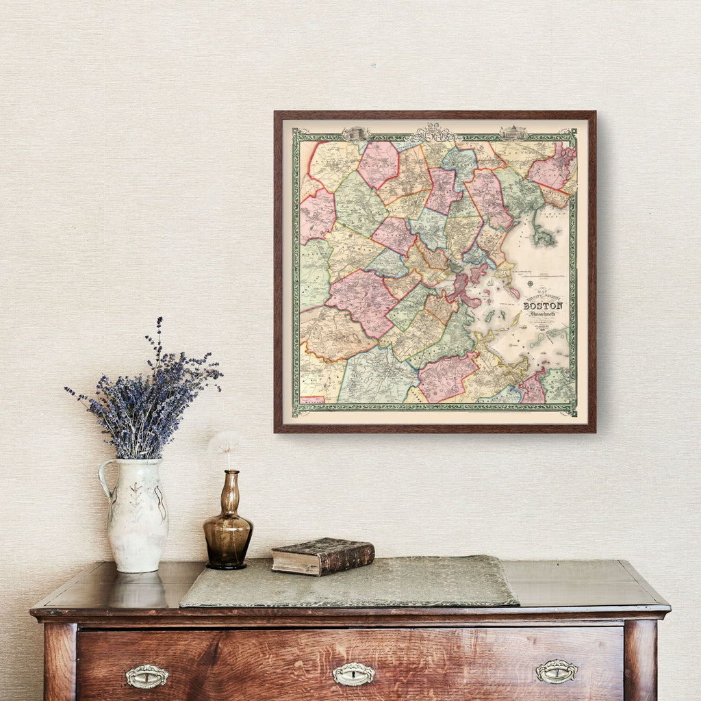 Vintage Map of Boston, Massachusetts 1852