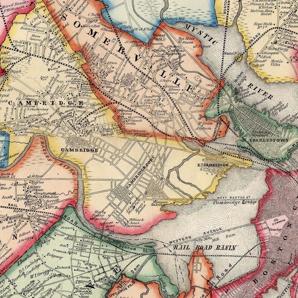 Vintage Map of Boston, Massachusetts 1852