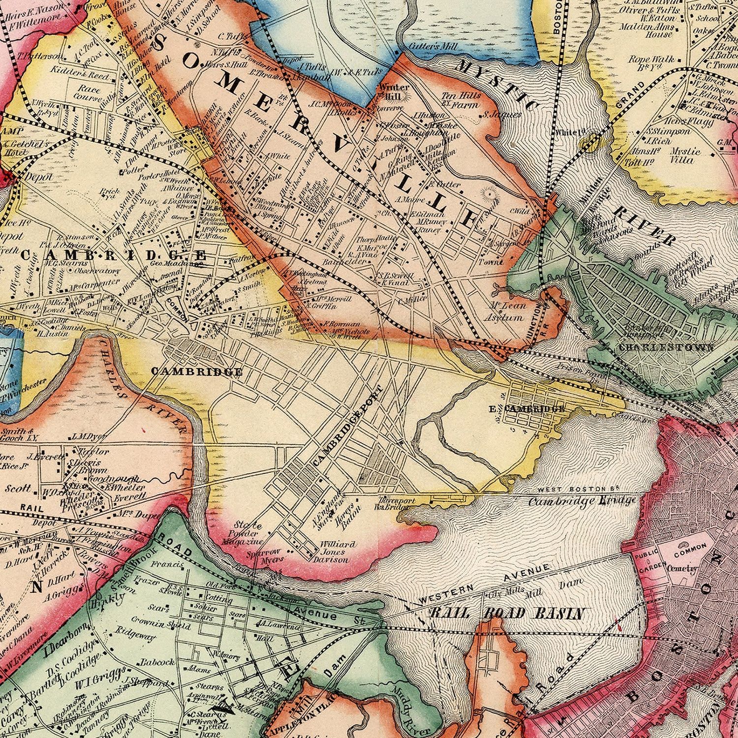 Vintage Map of Boston, Massachusetts 1852