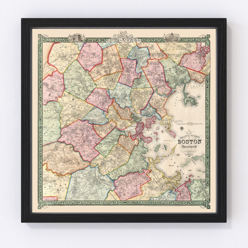 Vintage Map of Boston, Massachusetts 1852