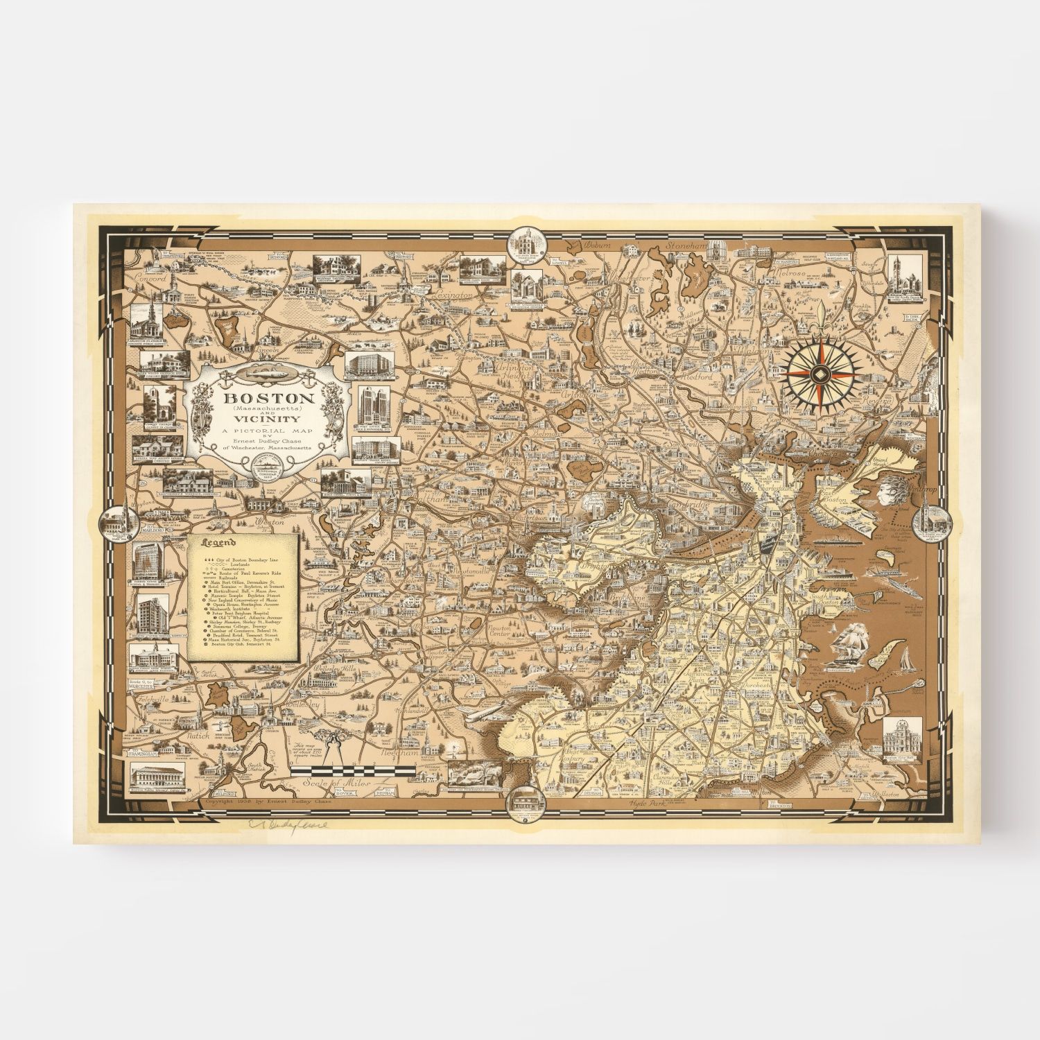 Vintage Map of Boston, Massachusetts 1938