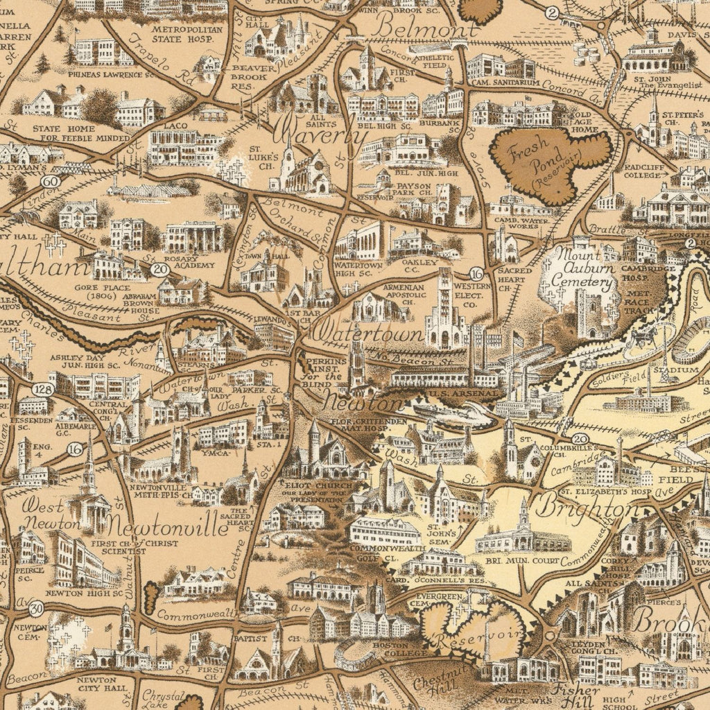 Vintage Map of Boston, Massachusetts 1938